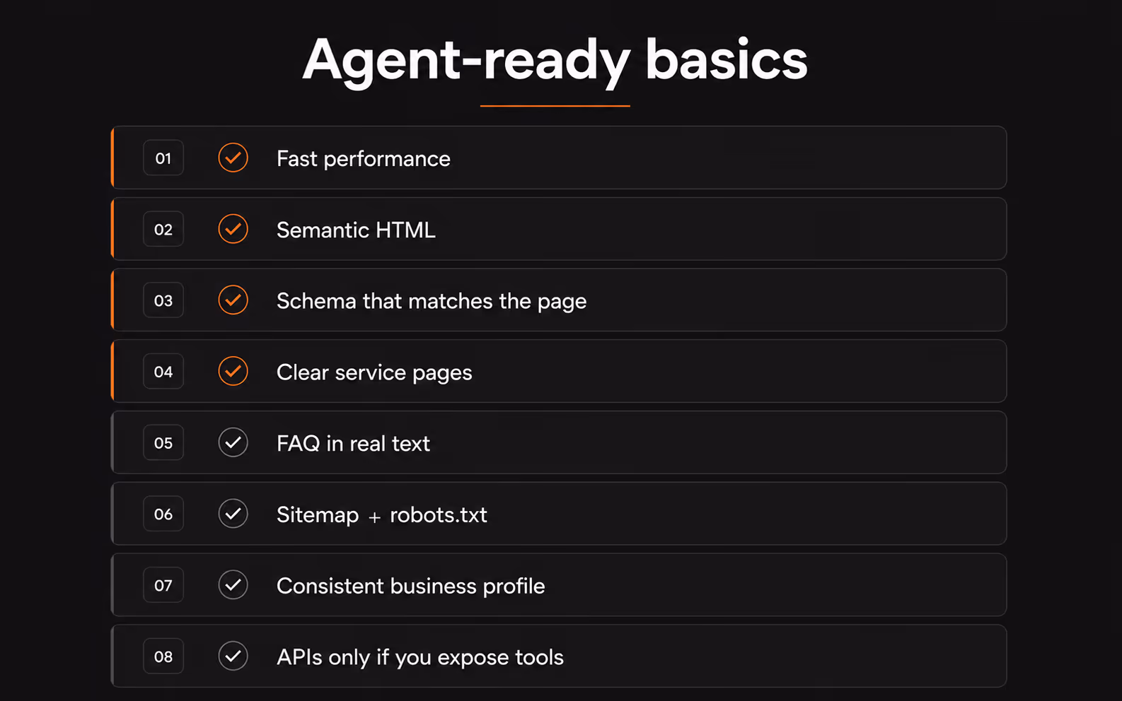 Checklist graphic for making a website AI agent ready