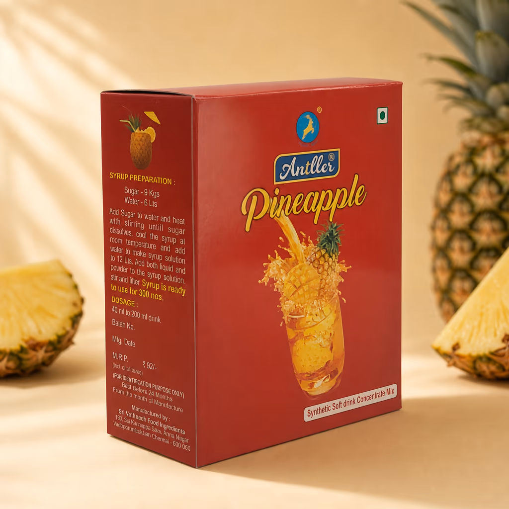 Same Antller pineapple pack with flavour-matched AI pineapple backdrop after compositing