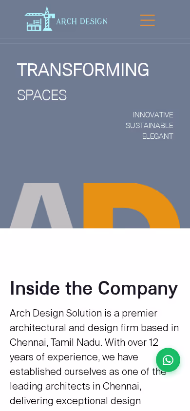 Mobile layout of the Arch Design Solution homepage