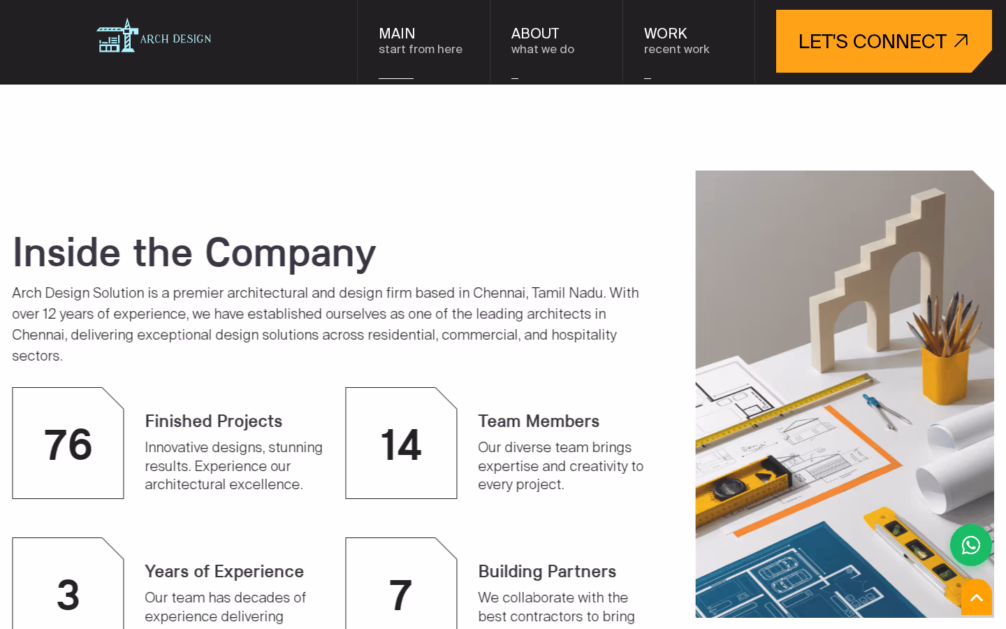 Services section listing architectural and design capabilities