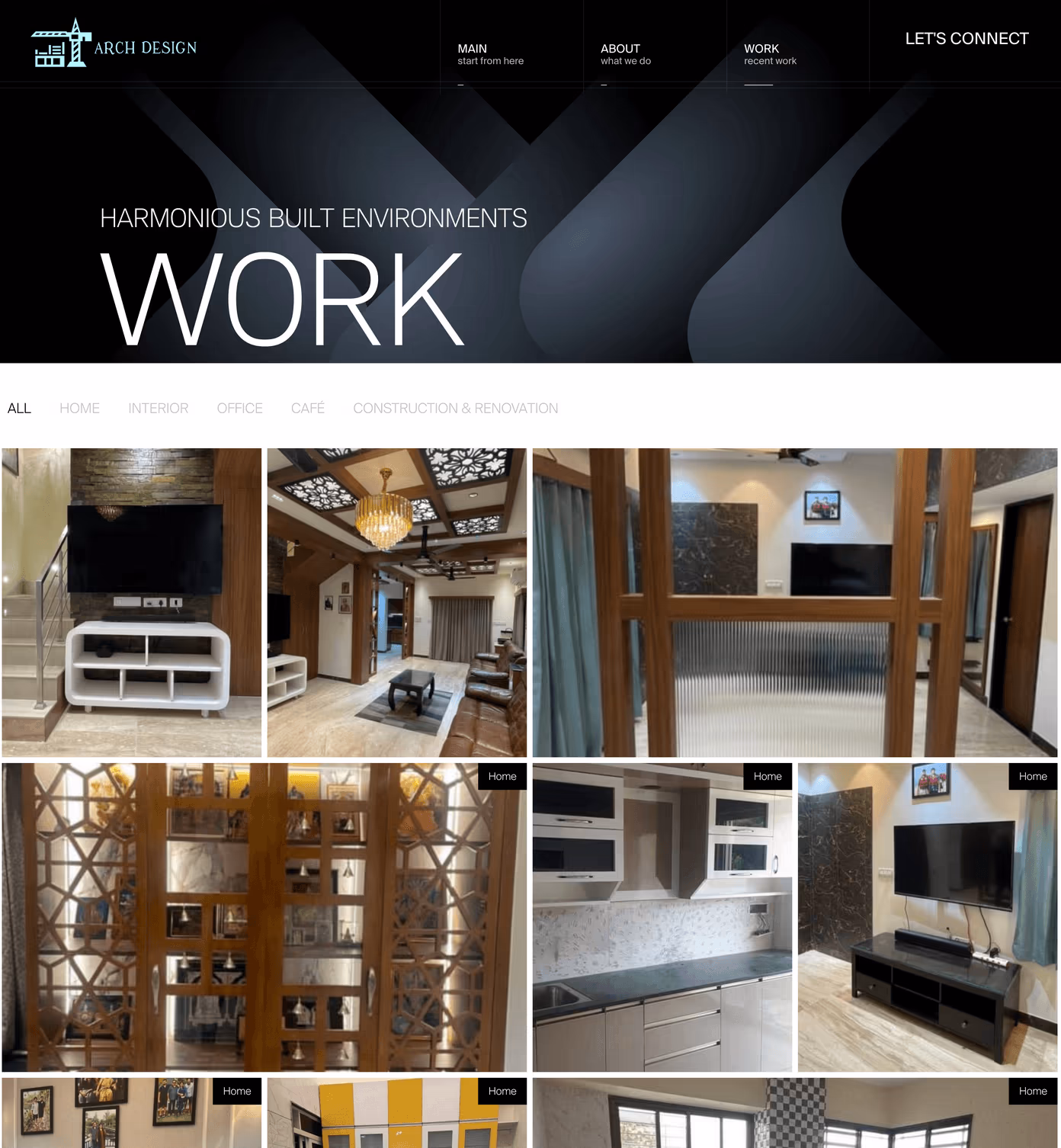 Portfolio works page showcasing completed projects